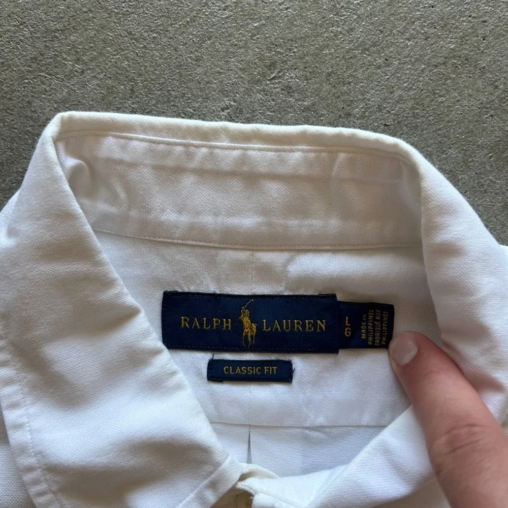 Polo Ralph Lauren Shirt Mens Large White Classic Fit Short Sleeve Button Down